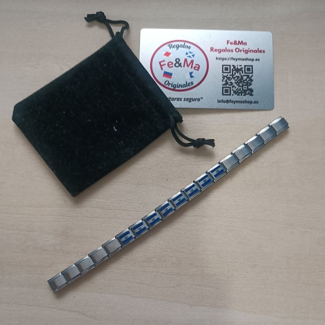 Pulsera con Bandera de El Salvador – Acero Inoxidable, Regalo Original