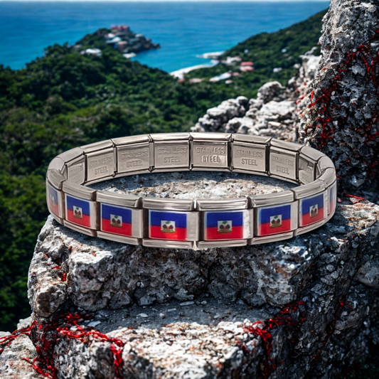 Pulsera con Bandera de Haití – Acero Inoxidable, Regalo Original