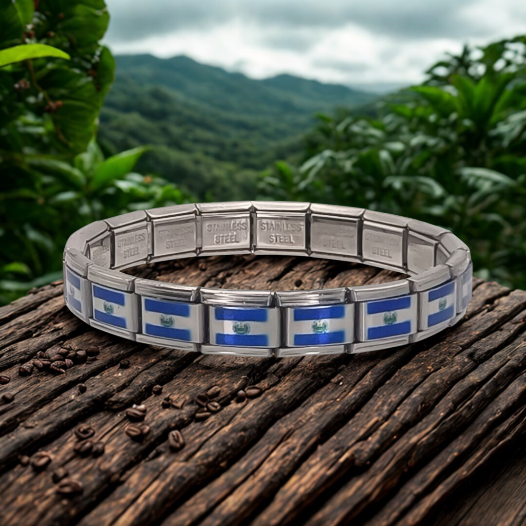 Pulsera con Bandera de El Salvador – Acero Inoxidable, Regalo Original