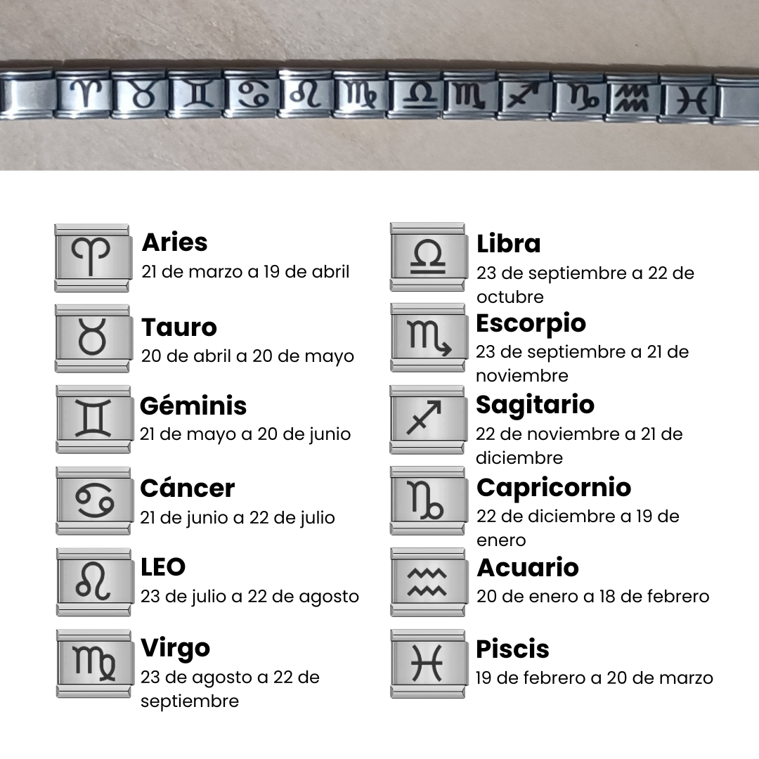 Pulsera Signos del Zodiaco Acero Inoxidable - 12 Símbolos Astrológicos Grabados - Regalo Astrología - Unisex