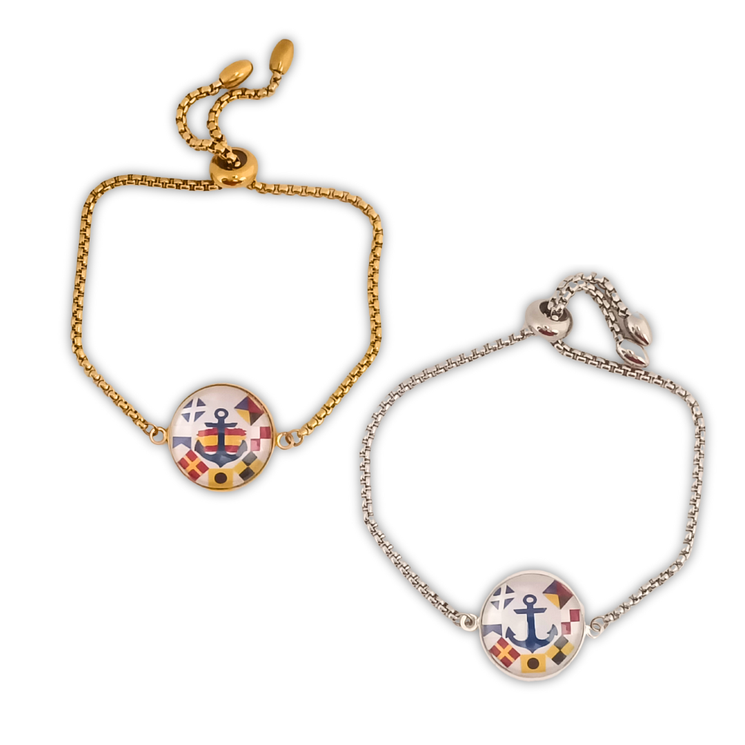 Pulsera Personalizada Bohemia con Medallón de Nombres en Banderas Náuticas de Acero Inoxidable