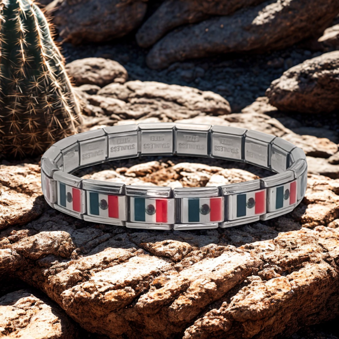 Pulsera con Bandera de Mexico – Acero Inoxidable, Regalo Original