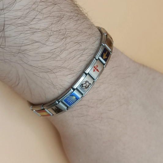 Pulsera del Camino de Santiago - Símbolos del Peregrino en Acero Inoxidable