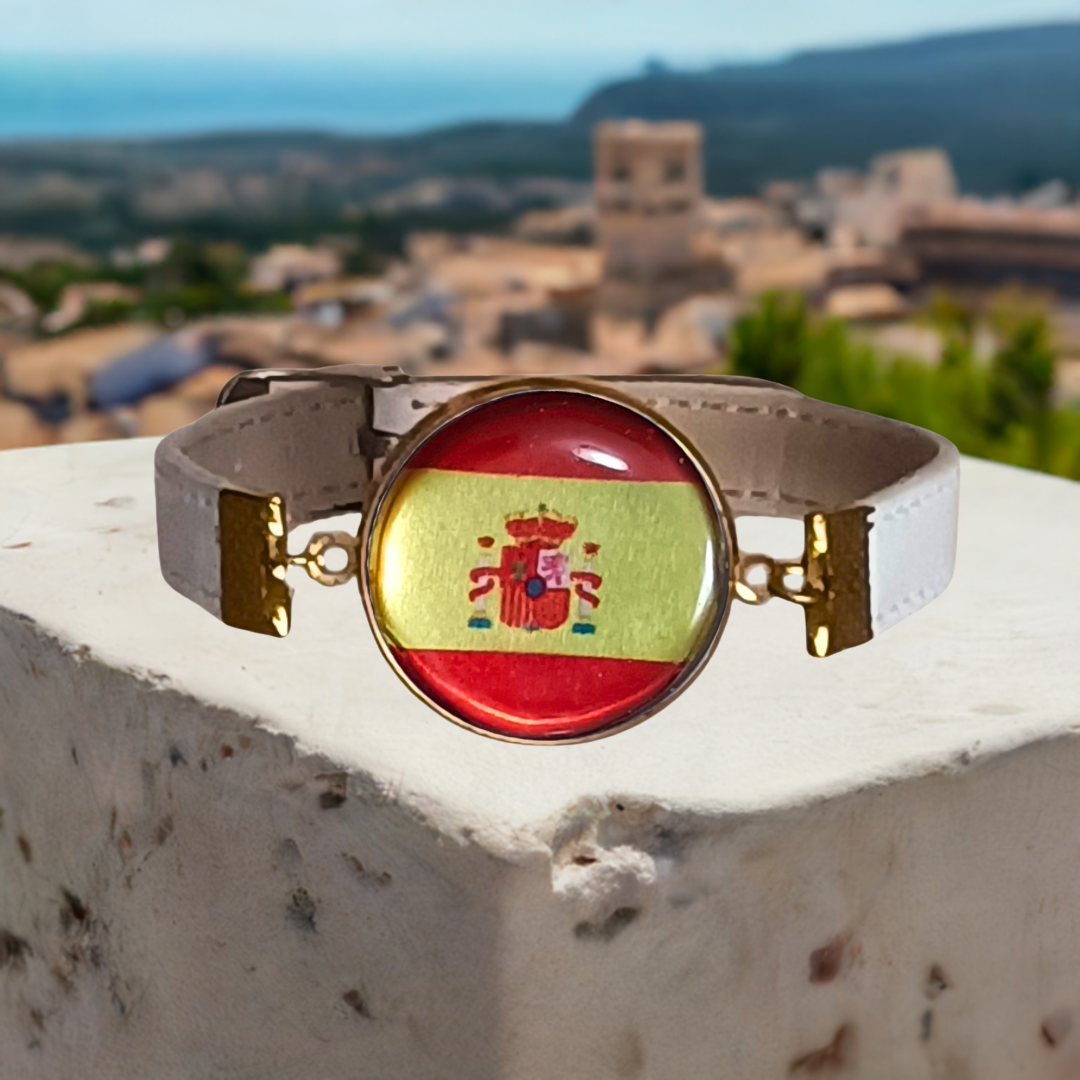 Pulsera con Bandera de España con Escudo - Medallón en Correa Ajustable, Regalo Original con Orgullo Nacional