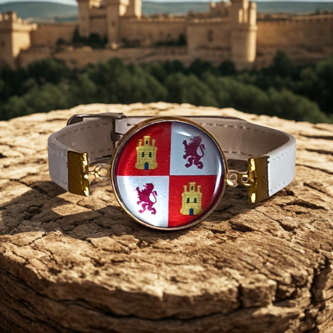 Pulsera con Bandera de Castilla y León - Medallón en Correa Ajustable, Regalo Original con Orgullo de Comunidad Autónoma