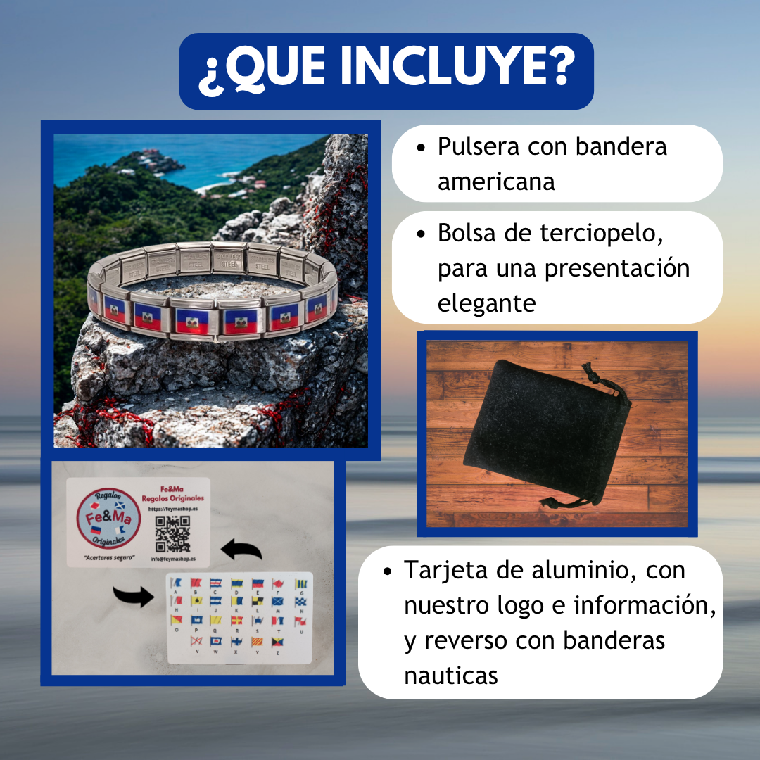 Pulsera con Bandera de Haití – Acero Inoxidable, Regalo Original