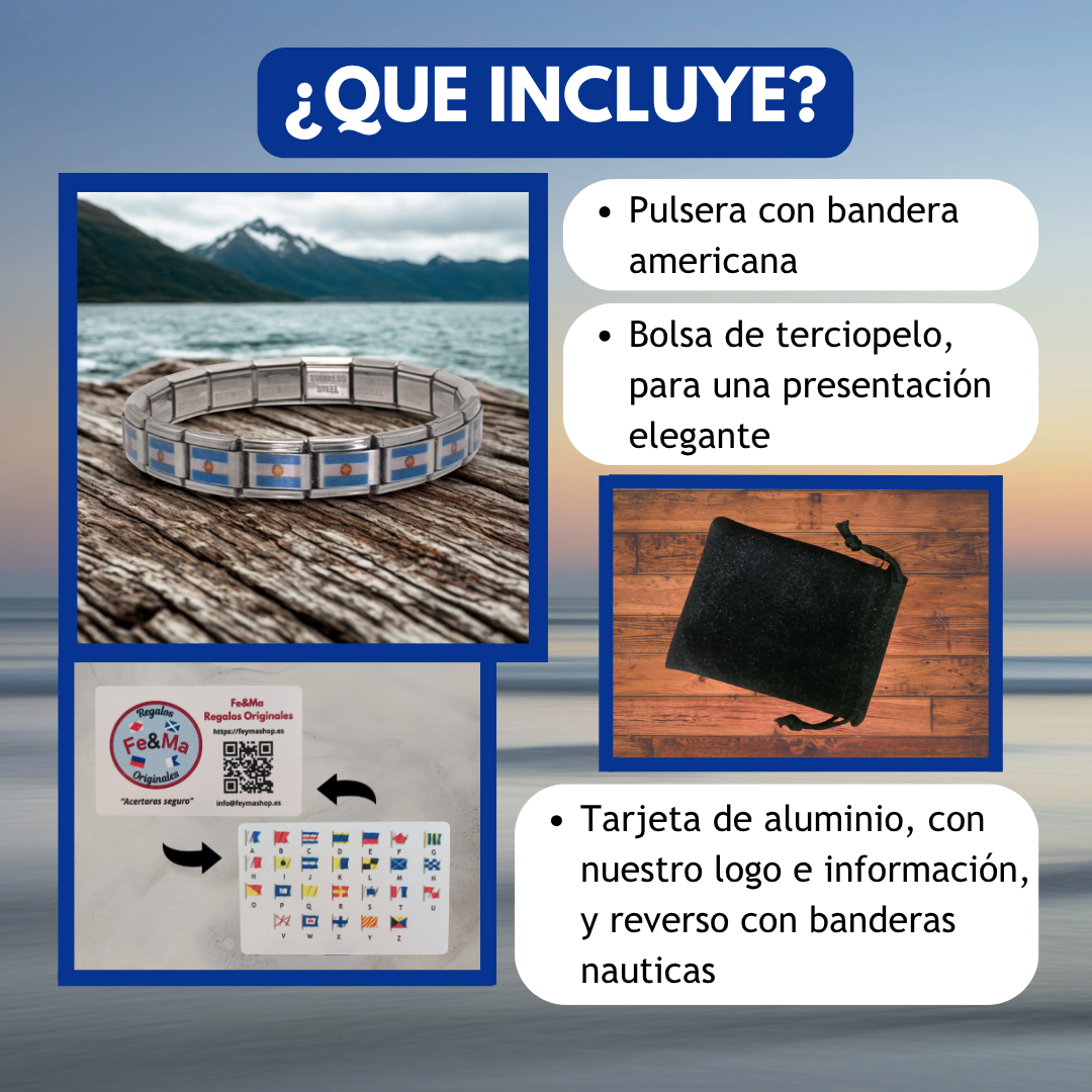 Pulsera con Bandera de Argentina – Acero Inoxidable, Regalo Original