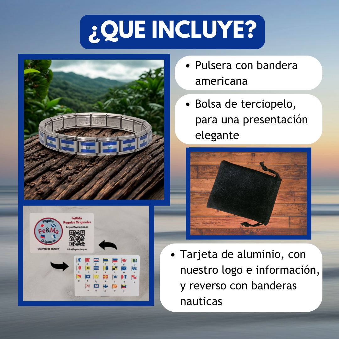 Pulsera con Bandera de El Salvador – Acero Inoxidable, Regalo Original