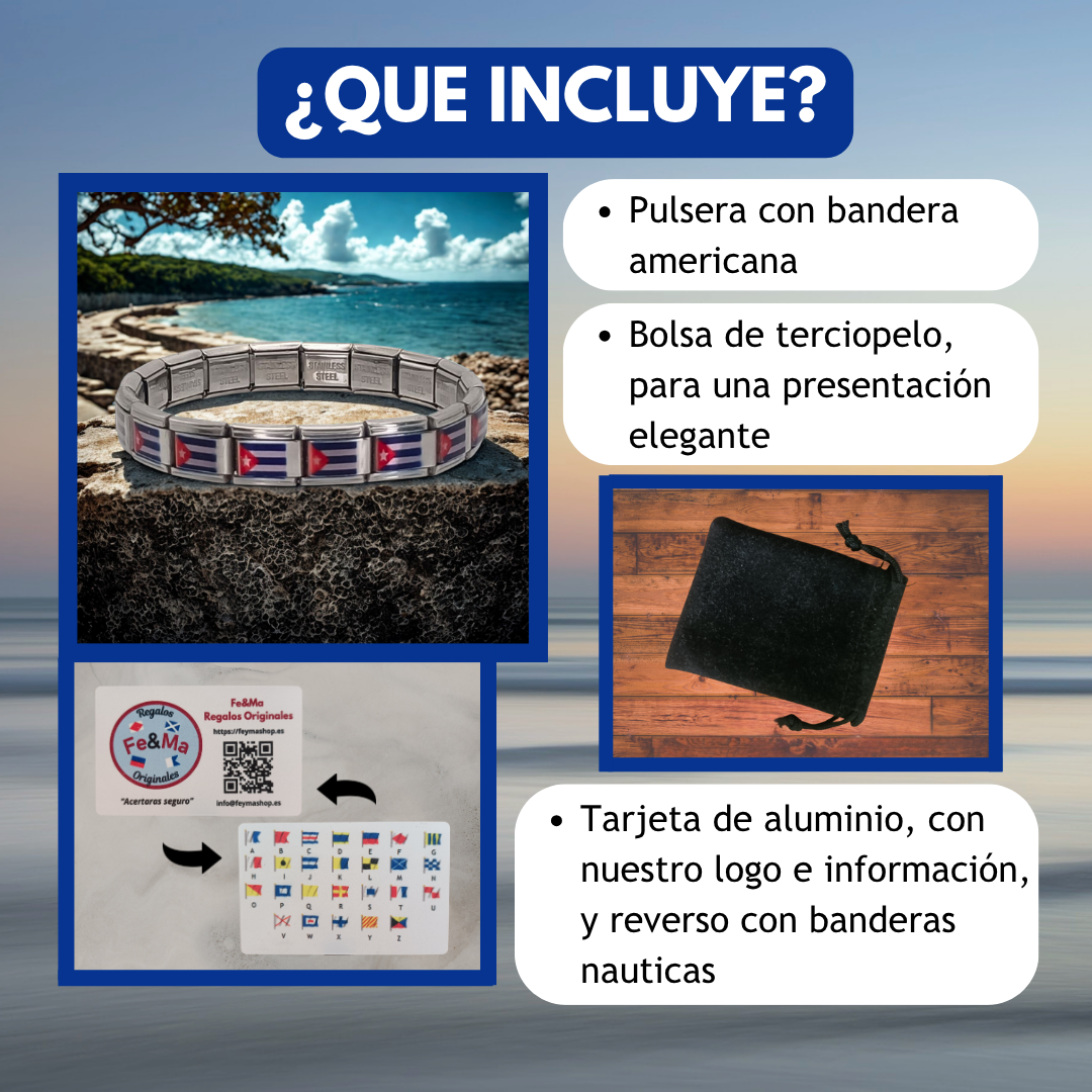 Pulsera con Bandera de Cuba – Acero Inoxidable, Regalo Original