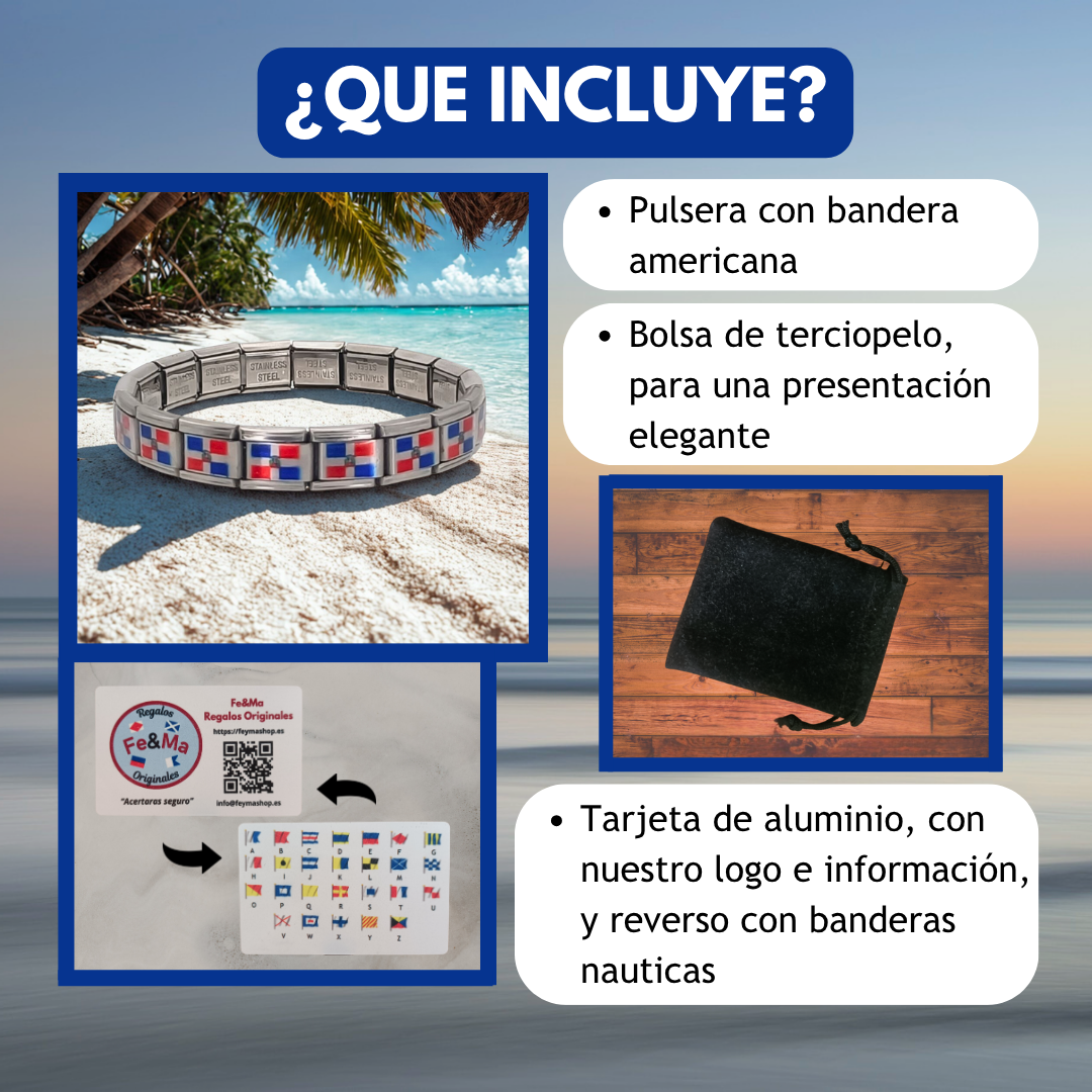 Pulsera con Bandera de República Dominicana – Acero Inoxidable, Regalo Original
