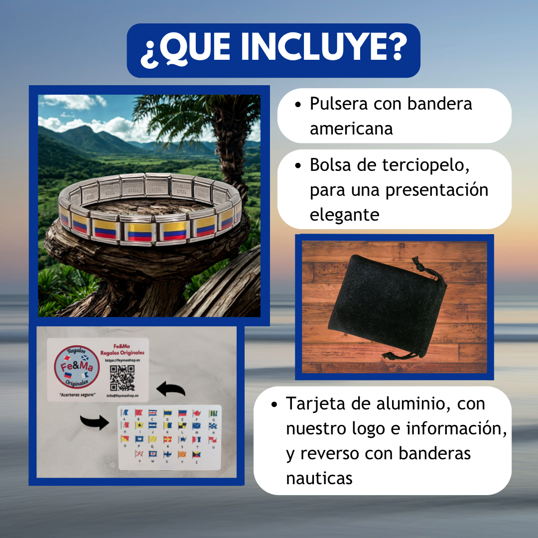 Pulsera con Bandera de Colombia – Acero Inoxidable, Regalo Original