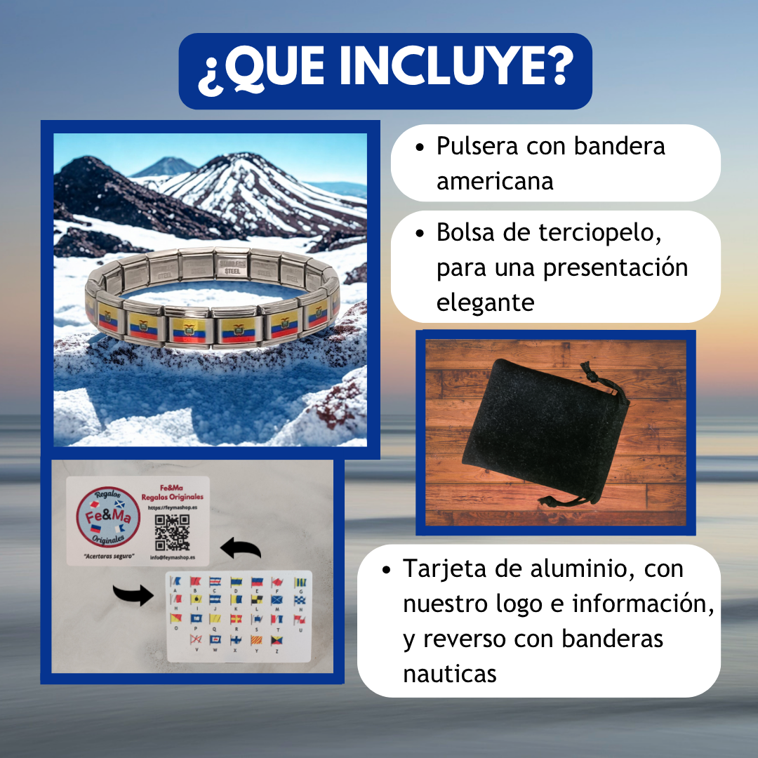 Pulsera con Bandera de Ecuador – Acero Inoxidable, Regalo Original