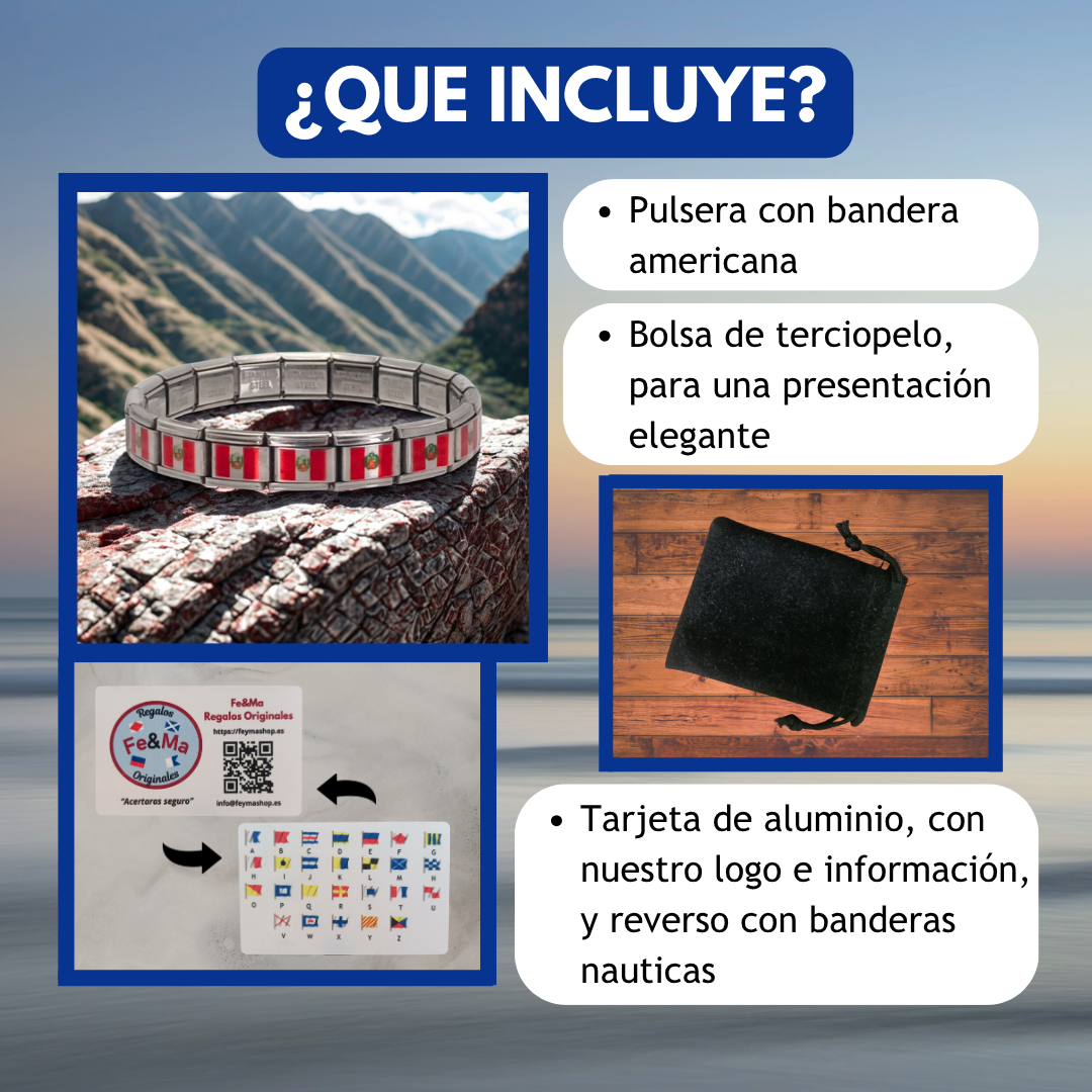Pulsera con Bandera de Perú – Acero Inoxidable, Regalo Original