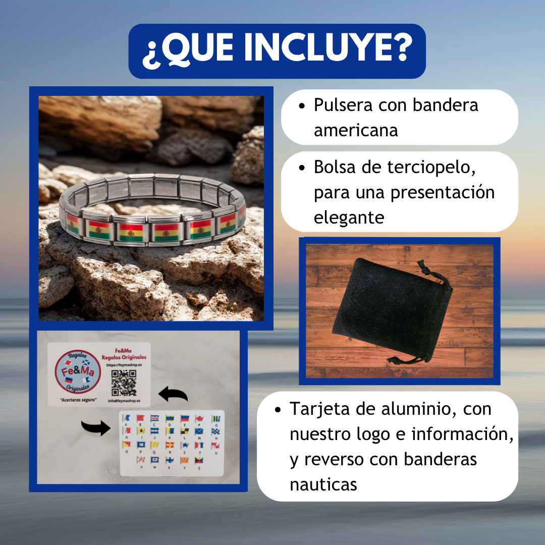 Pulsera con Bandera de Bolivia – Acero Inoxidable, Regalo Original
