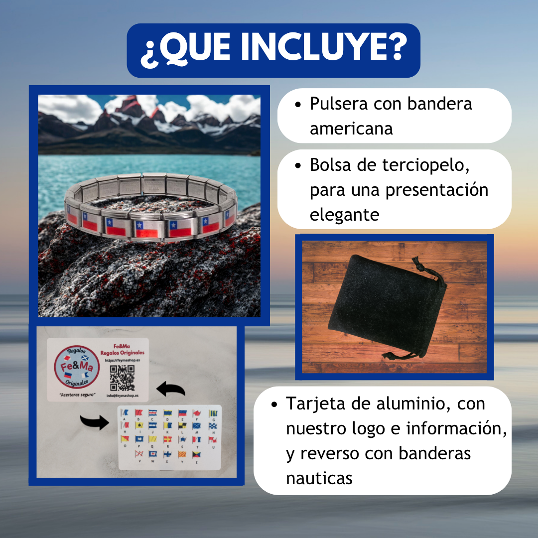Pulsera con Bandera de Chile – Acero Inoxidable, Regalo Original