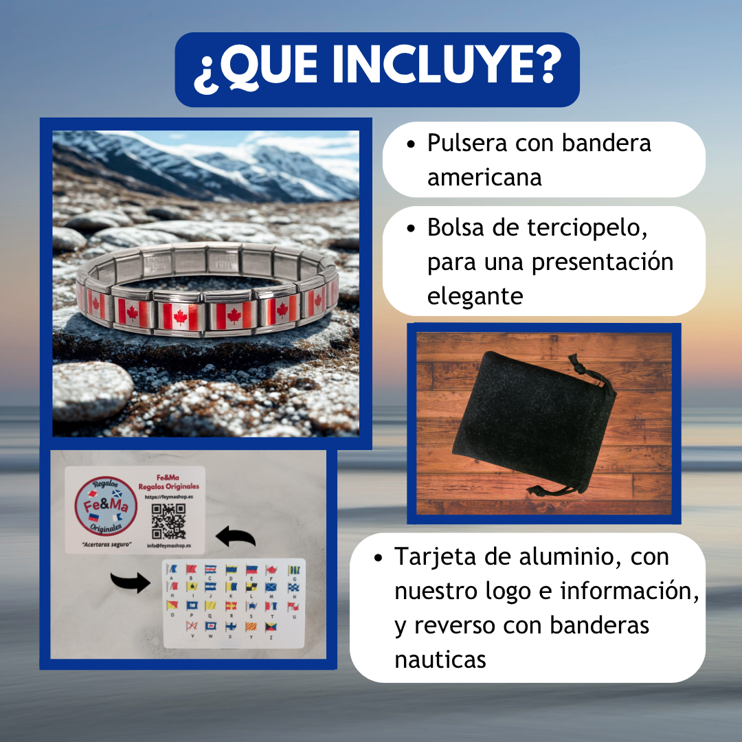 Pulsera con Bandera de Canadá – Acero Inoxidable, Regalo Original