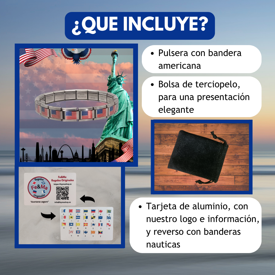 Pulsera con Bandera de Estados Unidos – Acero Inoxidable, Regalo Original