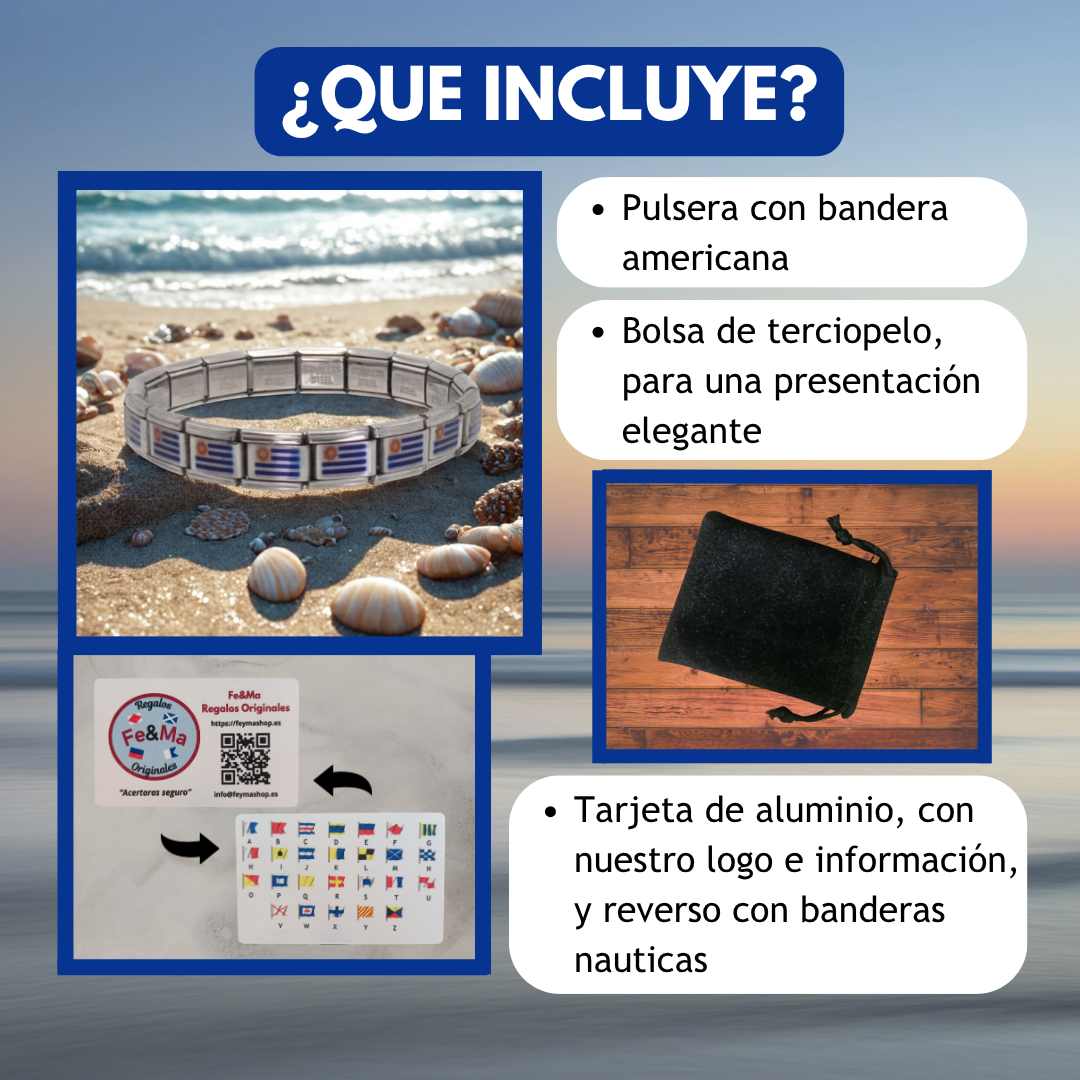 Pulsera con Bandera de Uruguay – Acero Inoxidable, Regalo Original