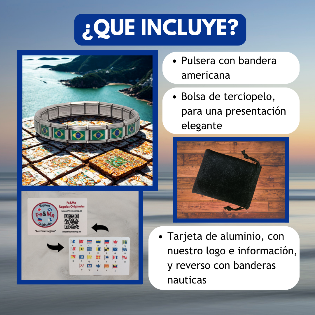 Pulsera con Bandera de Brasil – Acero Inoxidable, Regalo Original