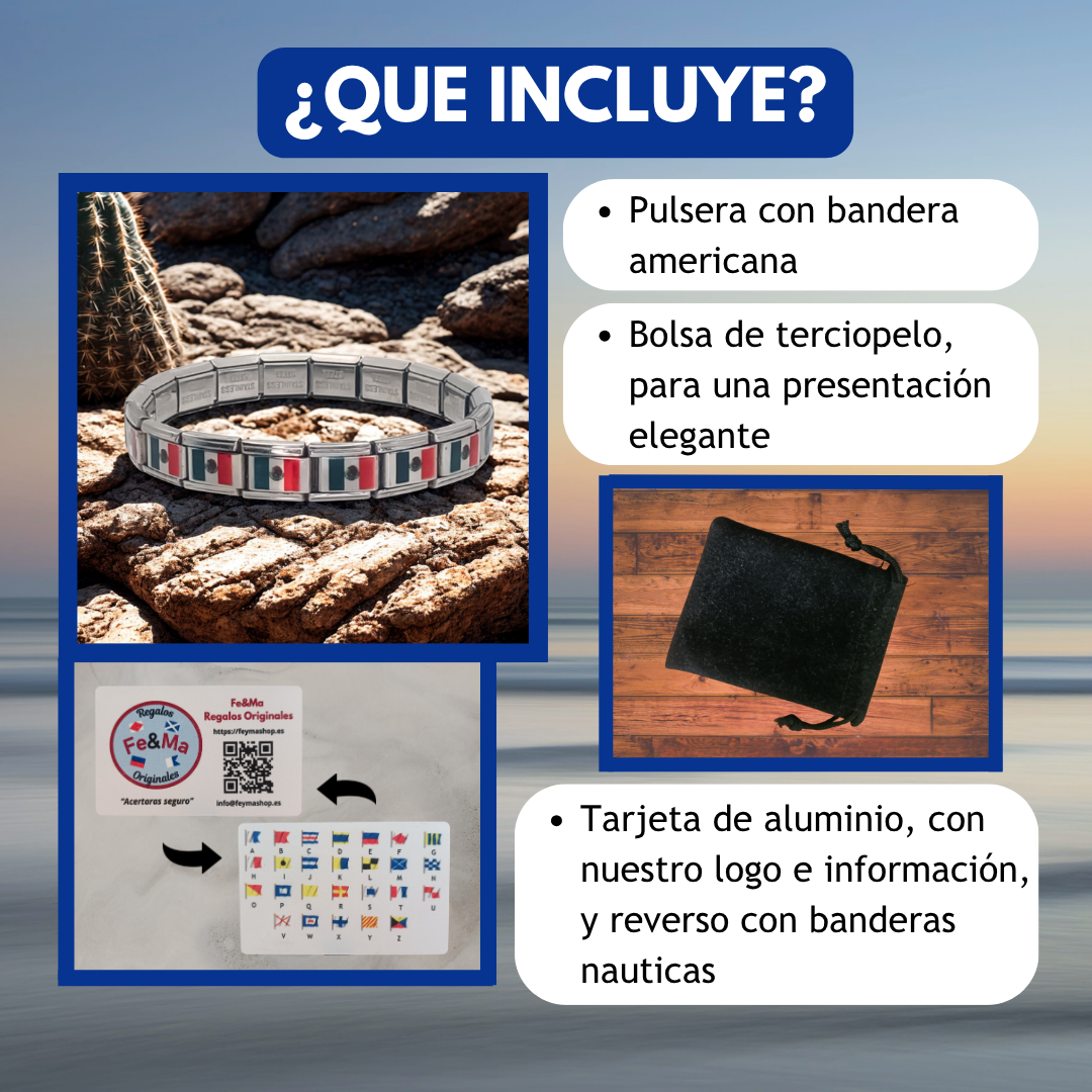 Pulsera con Bandera de Mexico – Acero Inoxidable, Regalo Original
