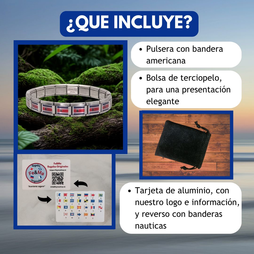 Pulsera con Bandera de Costa Rica – Acero Inoxidable, Regalo Original