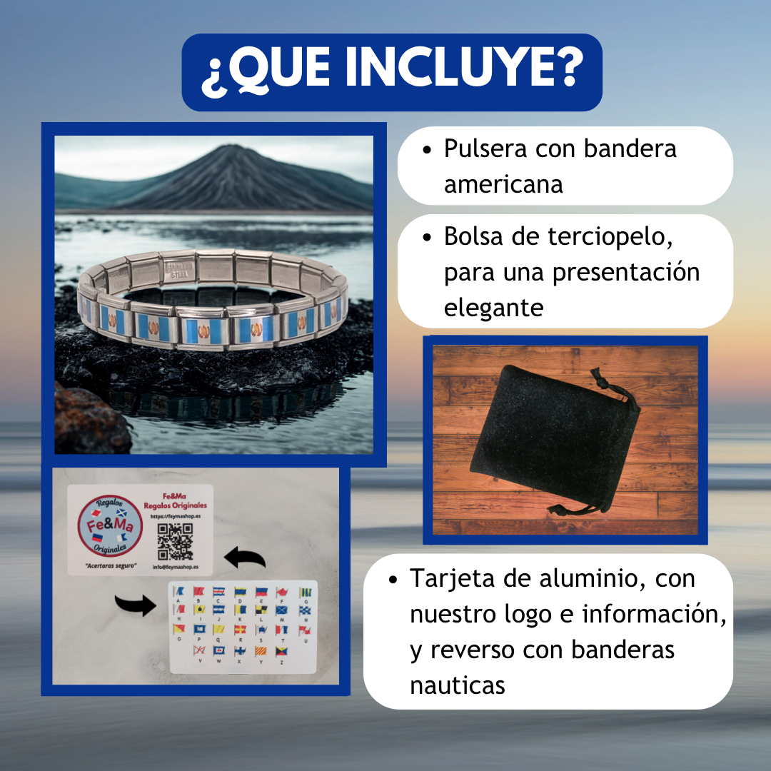 Pulsera con Bandera de Guatemala – Acero Inoxidable, Regalo Original