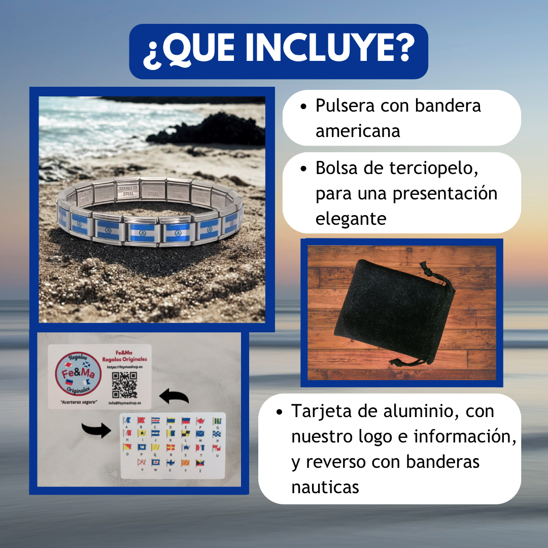 Pulsera con Bandera de Nicaragua – Acero Inoxidable, Regalo Original