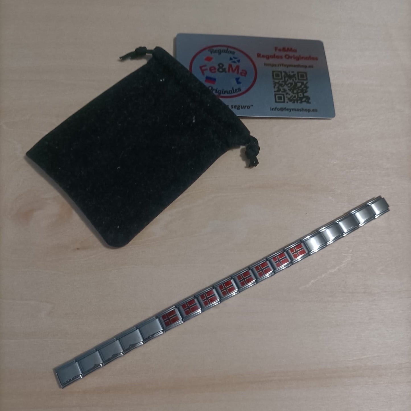 Pulsera con Bandera de Noruega – Acero Inoxidable, Regalo Original