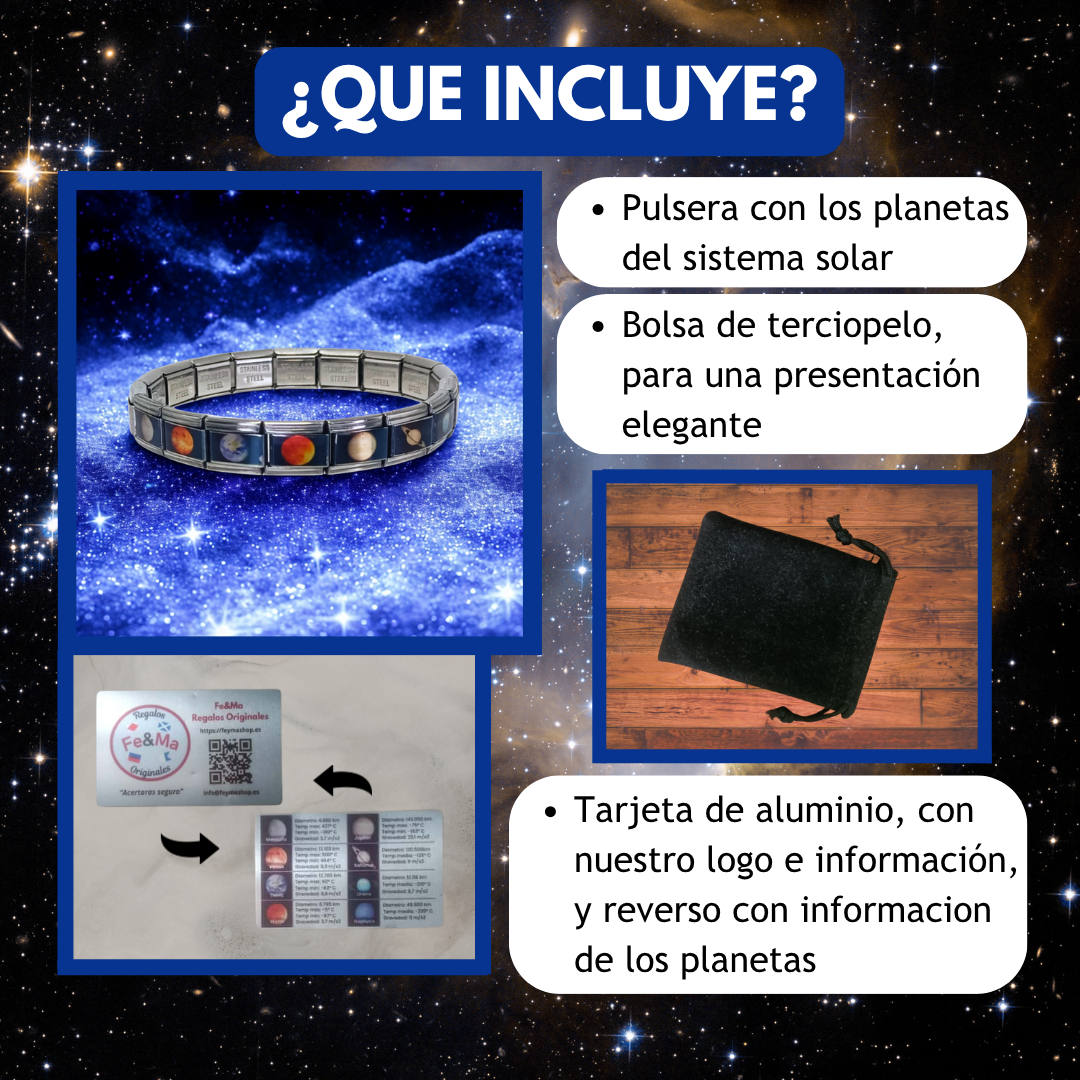 Pulsera Sistema Solar - Planetas en Acero Inoxidable Elegante