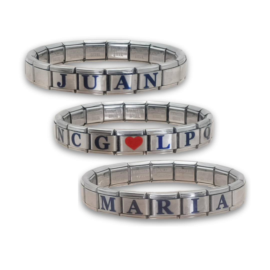 Pulsera Personalizada de nombres en Letras en eslabones de acero inoxidable