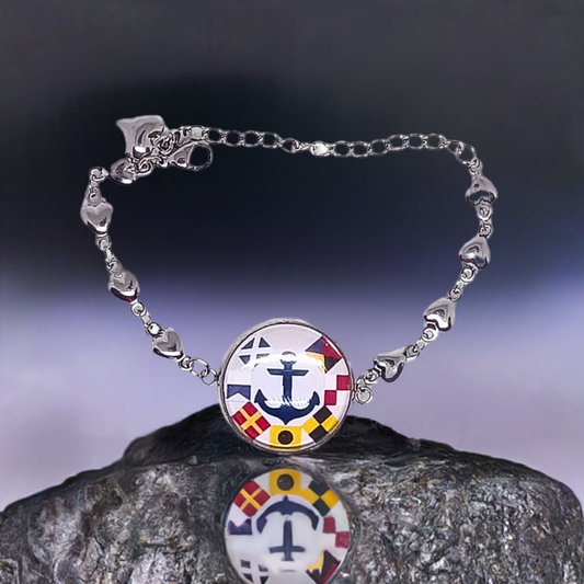 Pulsera Personalizada con Medallón de Nombres en Banderas Náuticas de Acero Inoxidable