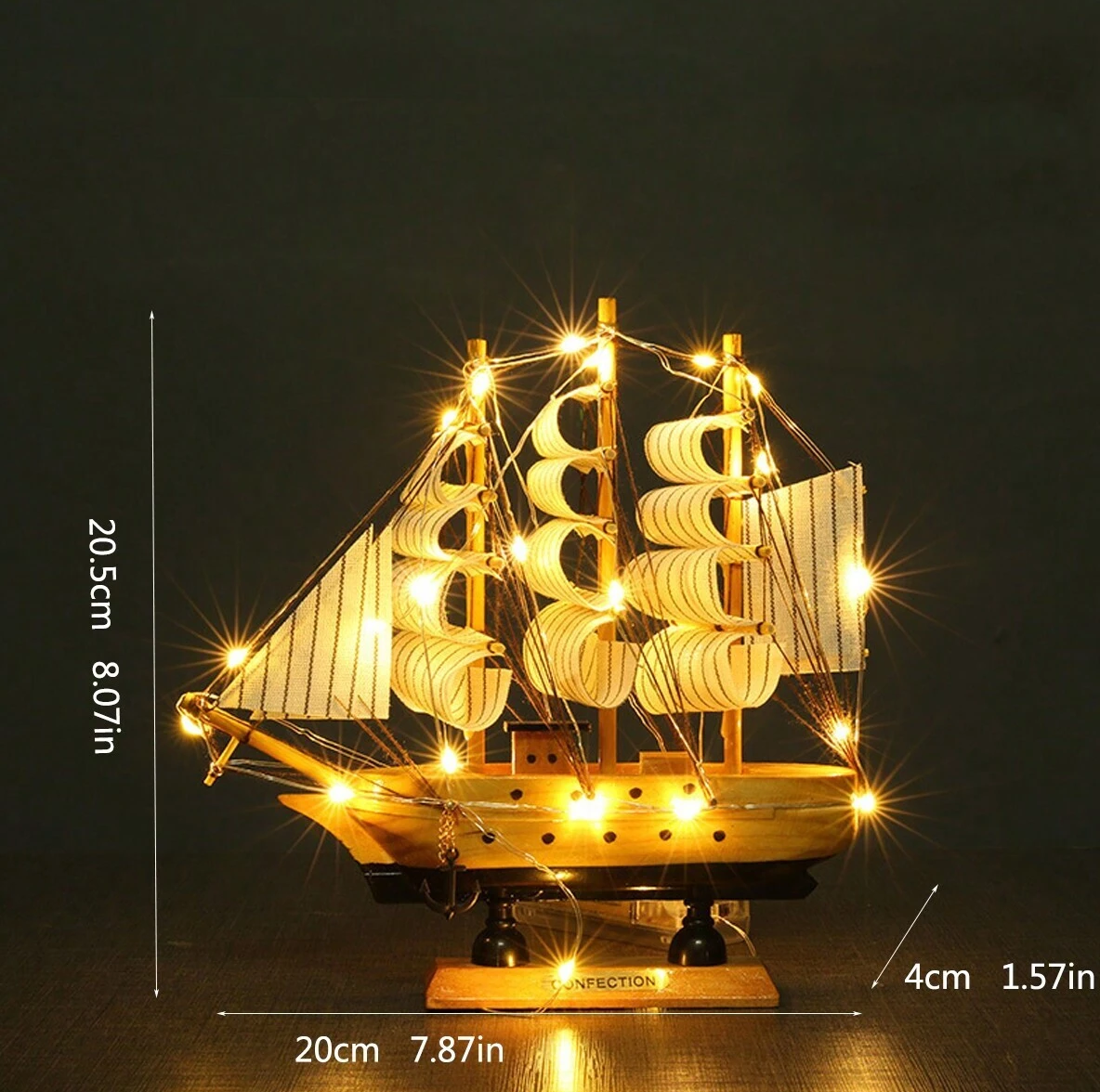 Barco de vela decorativo con iluminación
