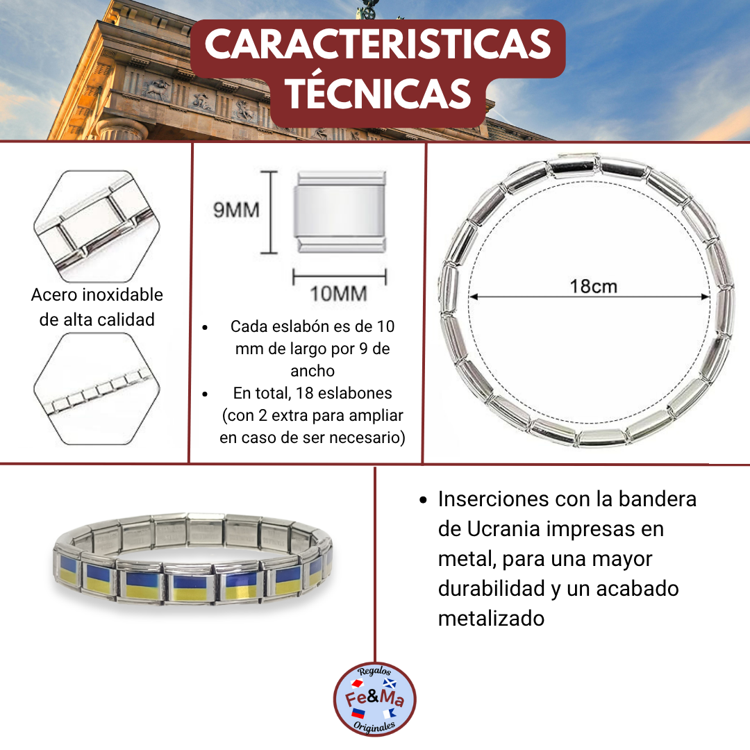 Pulsera con Bandera de Ucrania – Acero Inoxidable, Regalo Original