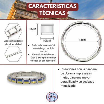 Pulsera con Bandera de Ucrania – Acero Inoxidable, Regalo Original