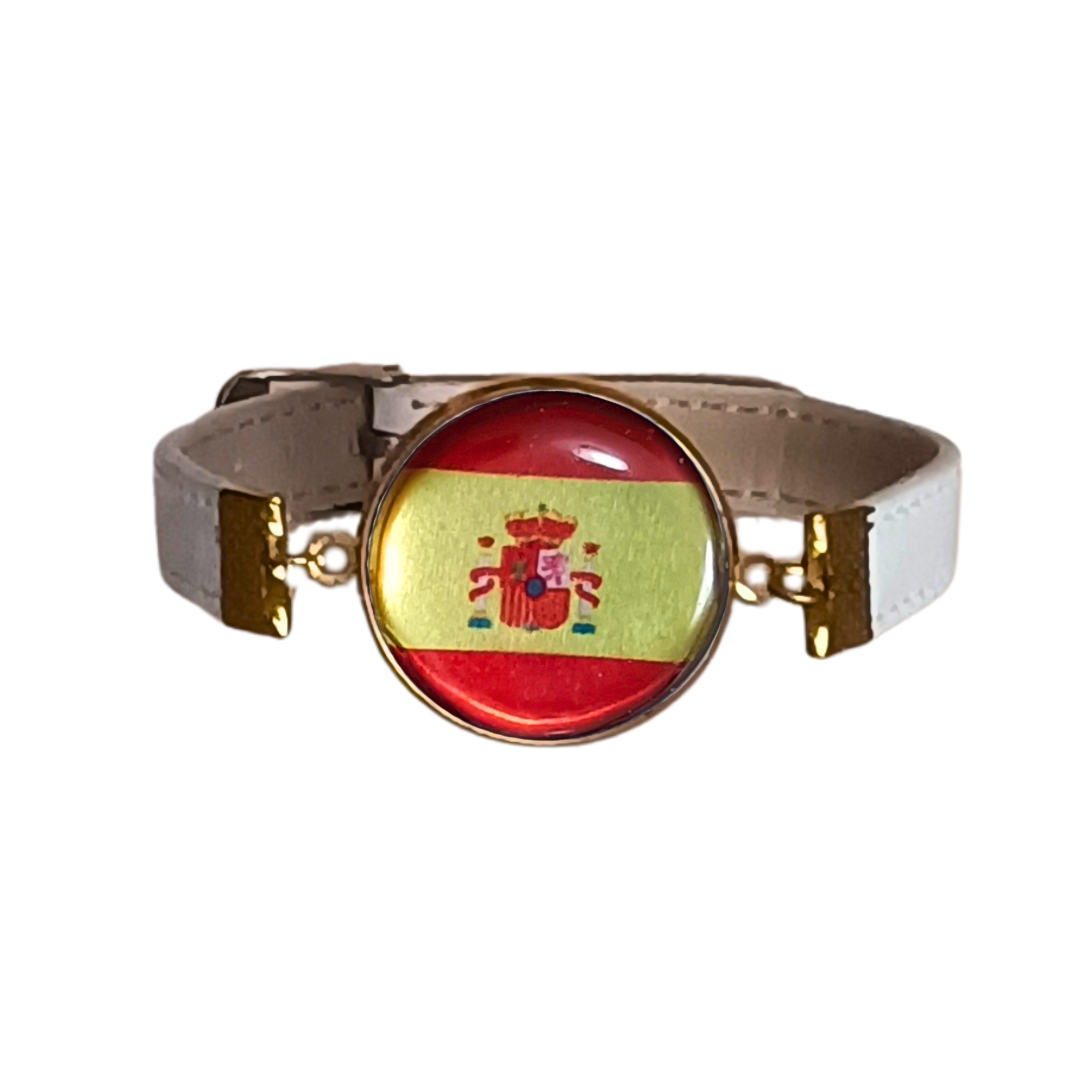 Pulsera con Bandera de España con Escudo - Medallón en Correa Ajustable, Regalo Original con Orgullo Nacional