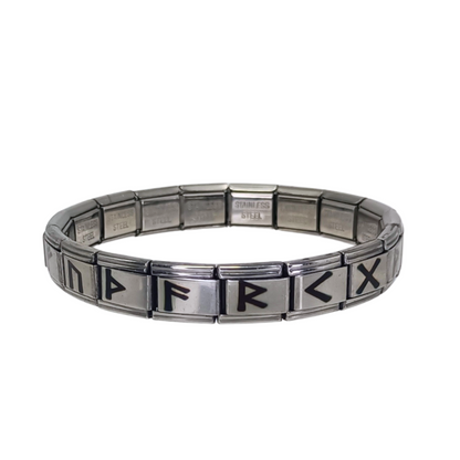 Pulsera Vikinga de Acero Inoxidable con Runas Nórdicas Plateada