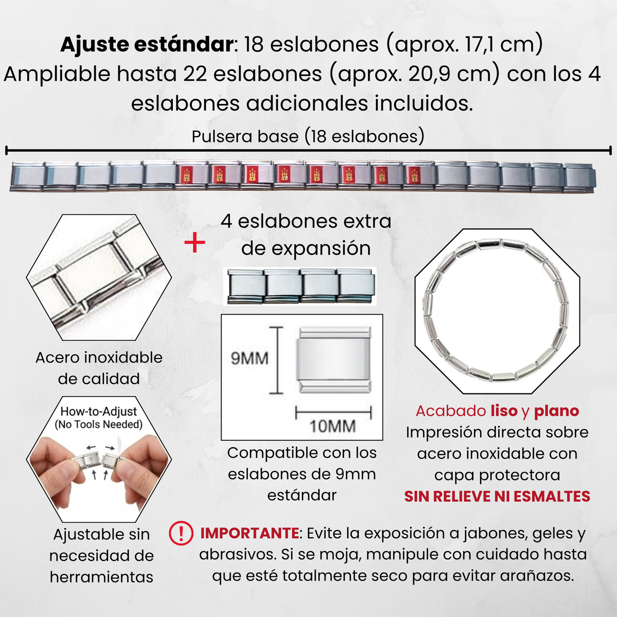 Pulsera de Castilla-La Mancha – Acero Inoxidable, Regalo Original de Comunidad Autónoma