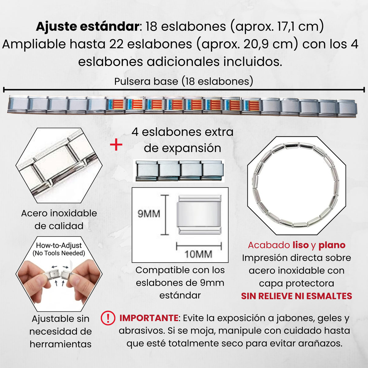 Pulsera de Comunidad Valenciana – Acero Inoxidable, Regalo Original de Comunidad Autónoma