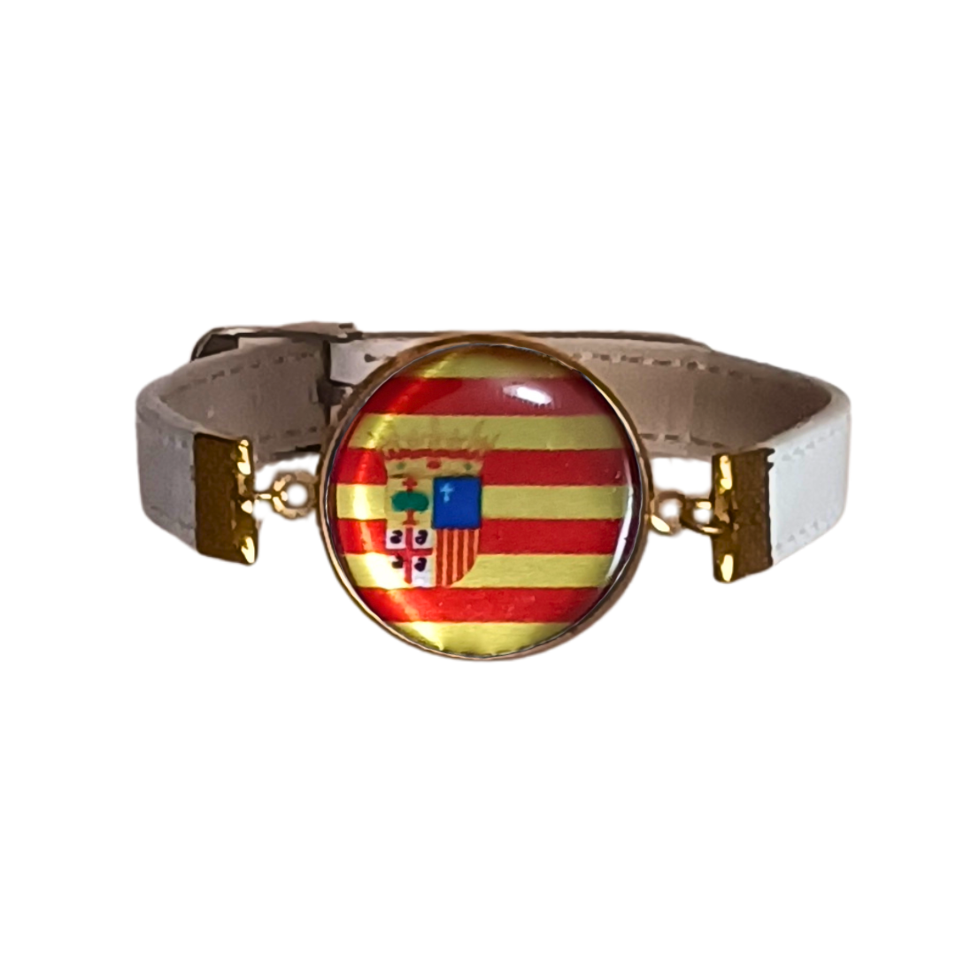 Pulsera con Bandera de Aragón - Medallón en Correa Ajustable, Regalo Original con Orgullo de Comunidad Autónoma