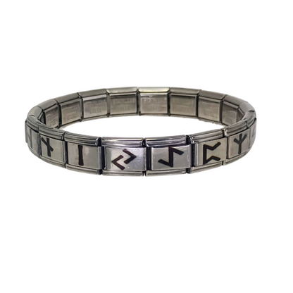 Pulsera Vikinga de Acero Inoxidable con Runas Nórdicas Plateada