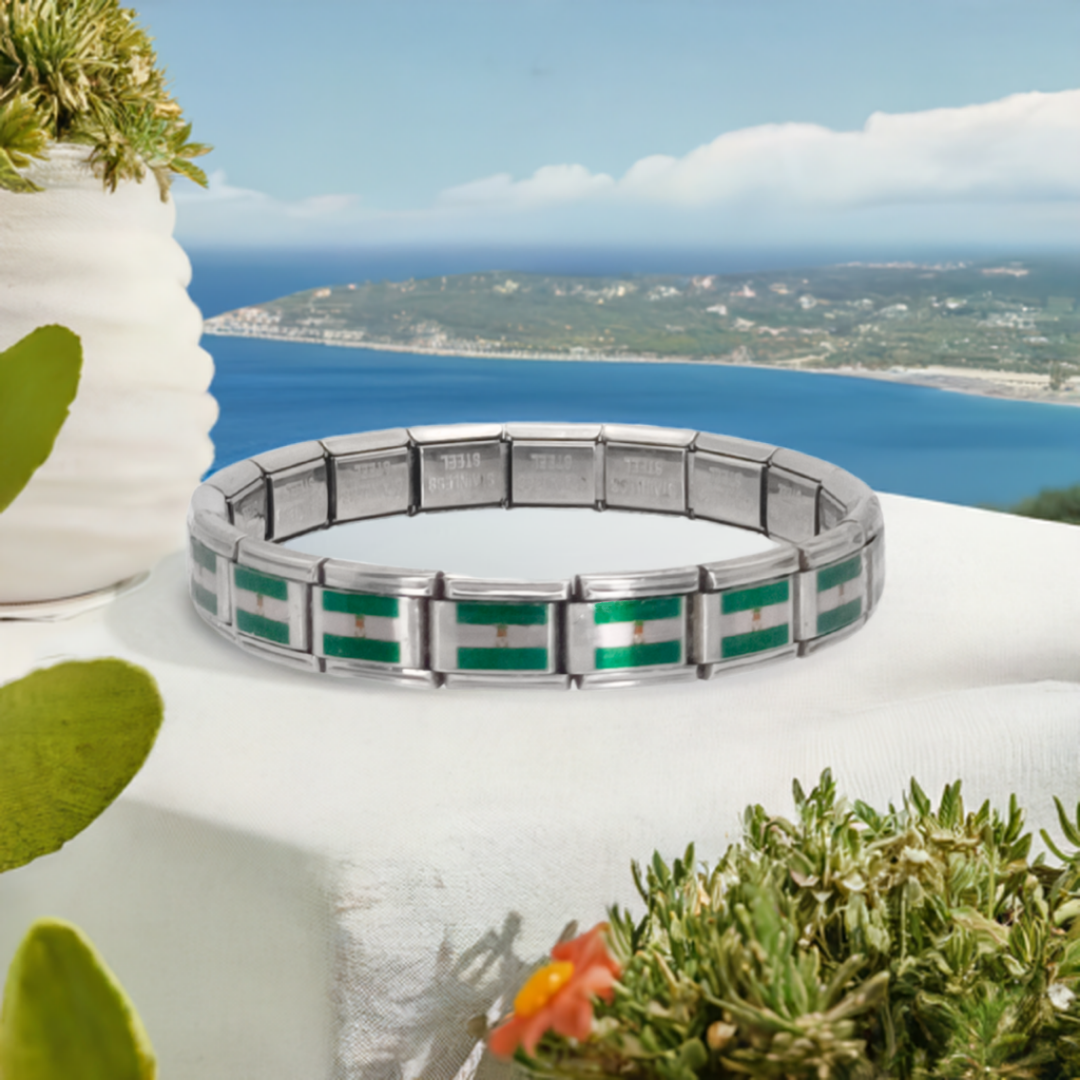 Pulsera con Bandera de Andalucía – Acero Inoxidable, Regalo Original de Comunidad Autónoma