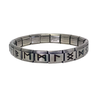 Pulsera Vikinga de Acero Inoxidable con Runas Nórdicas Plateada