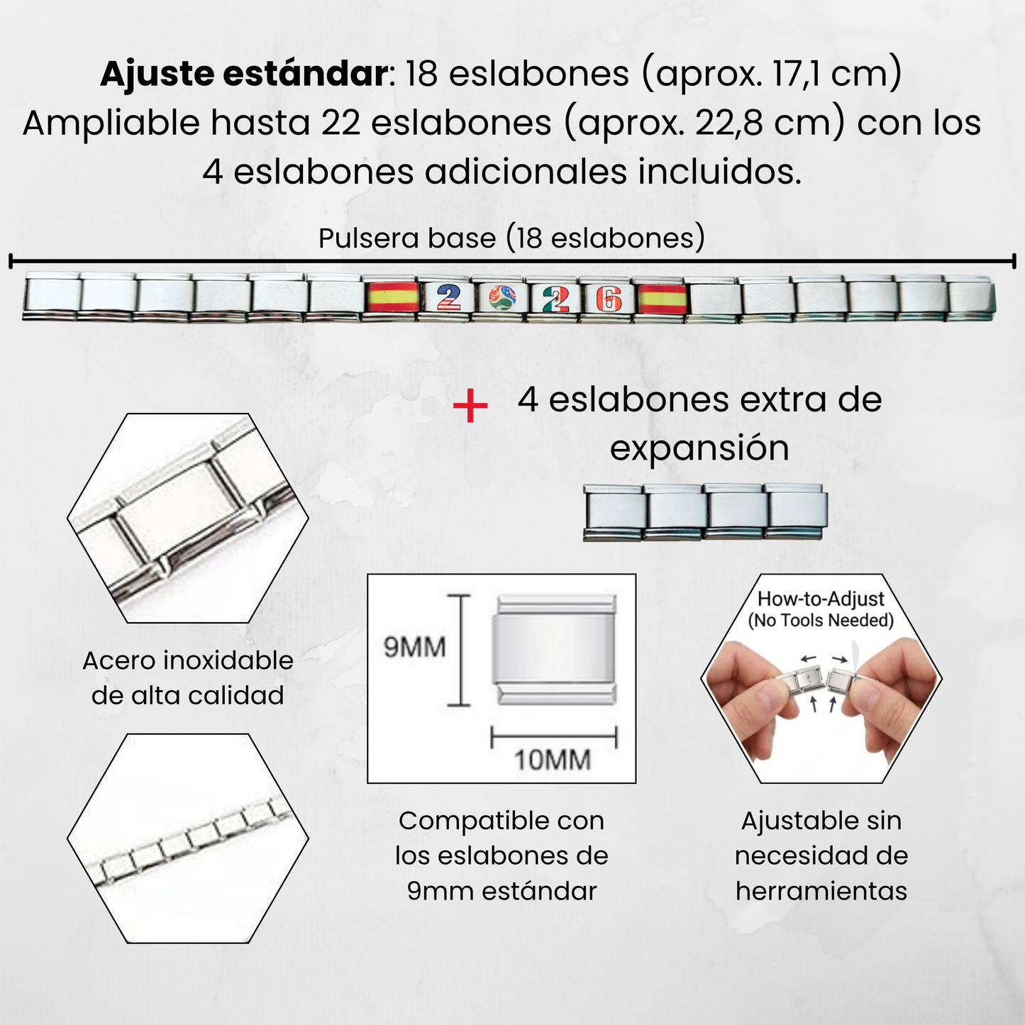 Pulsera Mundial Fútbol 2026 España - Acero Inoxidable - Ajustable