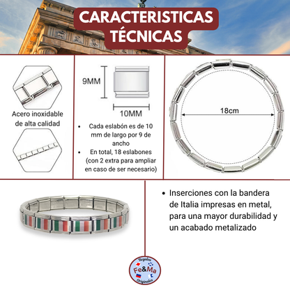 Pulsera con Bandera de Italia – Acero Inoxidable, Regalo Original