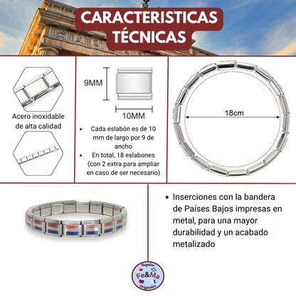 Pulsera con Bandera de Países Bajos – Acero Inoxidable, Regalo Original