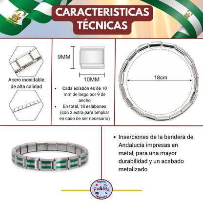 Pulsera con Bandera de Andalucía – Acero Inoxidable, Regalo Original de Comunidad Autónoma