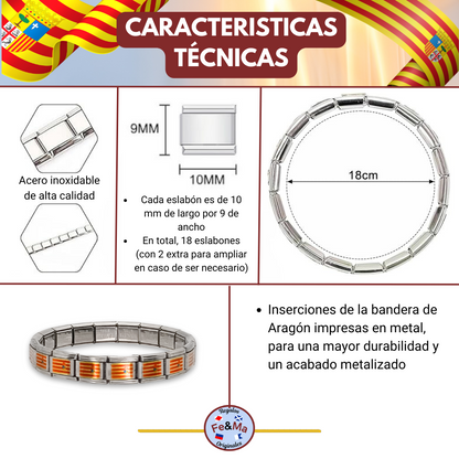 Pulsera con Bandera de Aragón – Acero Inoxidable, Regalo Original de Comunidad Autónoma