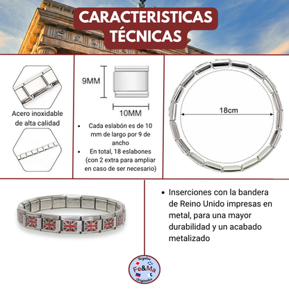 Pulsera con Bandera de Reino Unido – Acero Inoxidable, Regalo Original