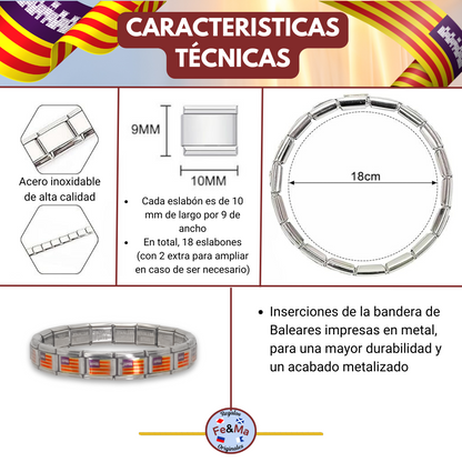 Pulsera con Bandera de Baleares – Acero Inoxidable, Regalo Original de Comunidad Autónoma