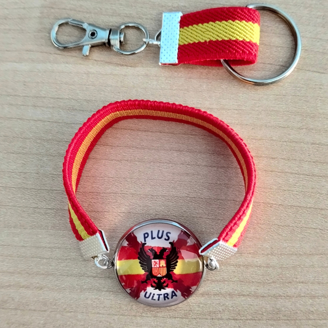 Pulsera Bandera de España Elástica con Medallón Histórico y Llavero